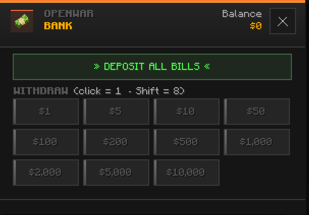 The bank window (balance + deposit + withdraw).