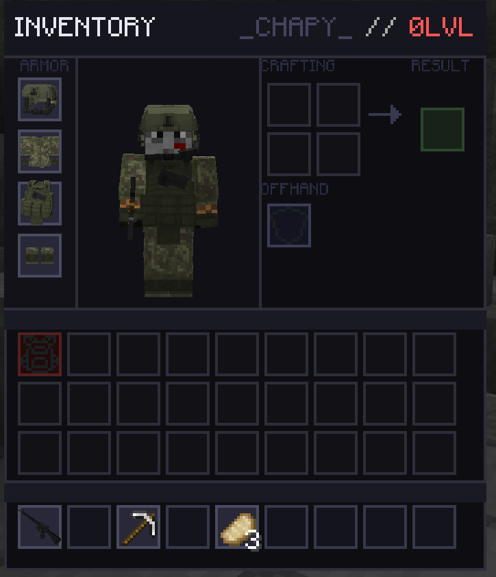 The HUD in-game (XP bar + on-screen info).