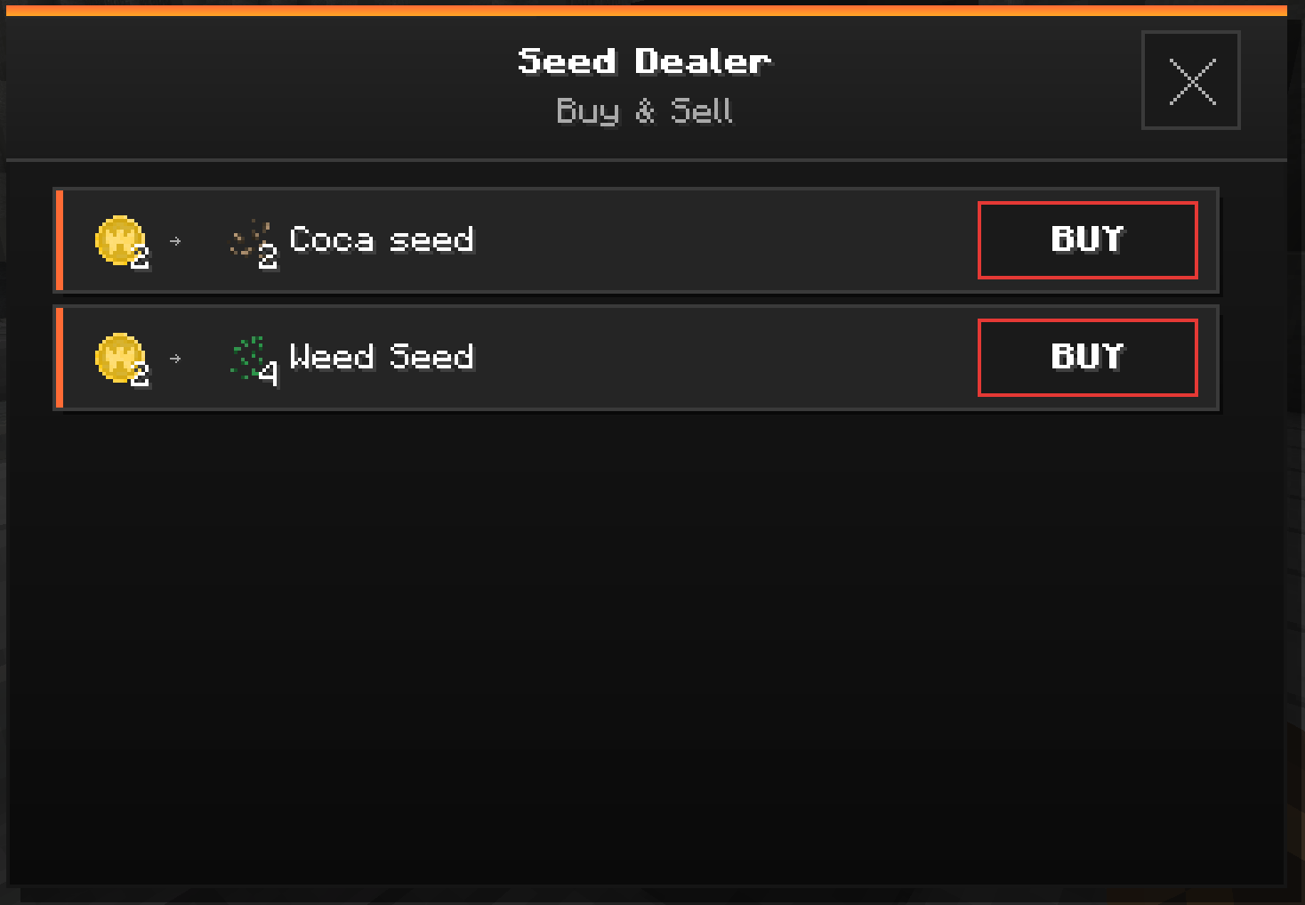 A Trader's shop (buy/sell offers).